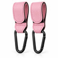 Attache poussette simili cuir rose avec mousqueton, lot de 2