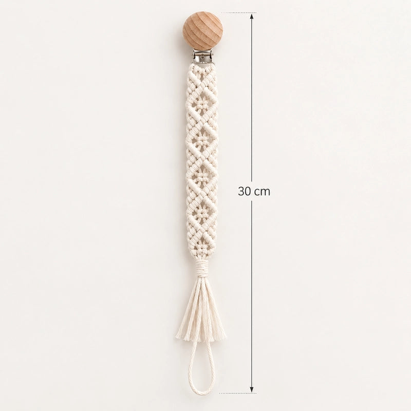 Schéma des dimensions de l'attache tétine macramé : 30 cm de longueur