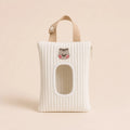 Pochette à lingettes blanche, broderie tête de chat, avec fenêtre de distribution