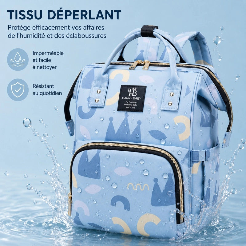 Sac à dos à langer bébé Harry Baby motif royaux en tissu déperlant imperméable