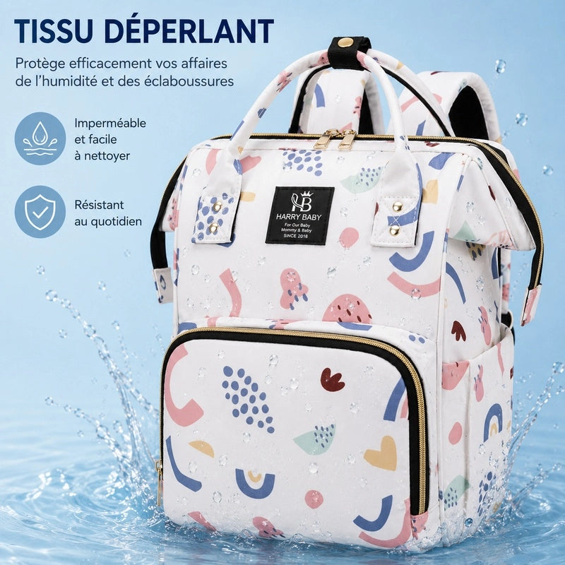 Sac à dos à langer bébé Harry Baby pastels en tissu déperlant résistant à l'eau