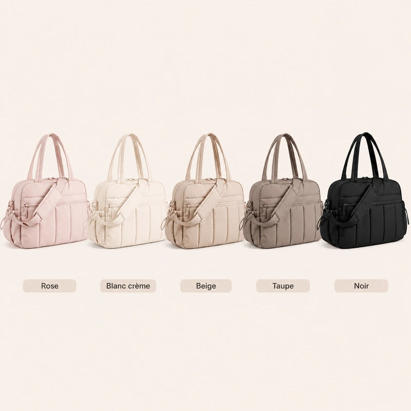 Sac à langer épaule sportswear disponible en 5 coloris : rose, blanc crème, beige, taupe, noir