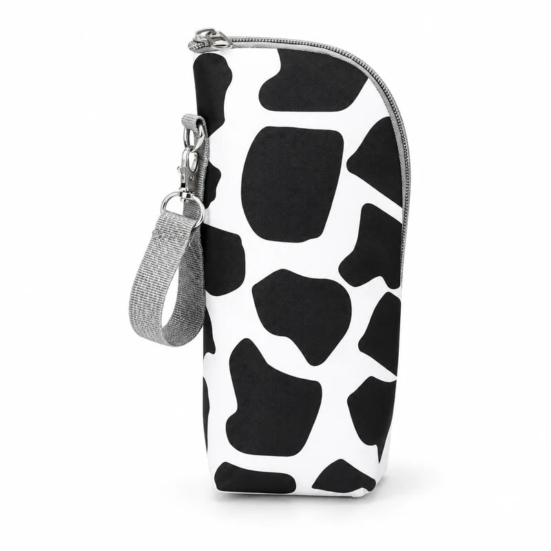 Sac isotherme porte-biberon motif vache noir et blanc, style tendance